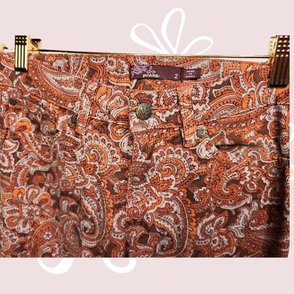 PRANA Boho Paisley Corduroy Skinny Jeans Organic Cotton Size 2 - Picture 4 of 6